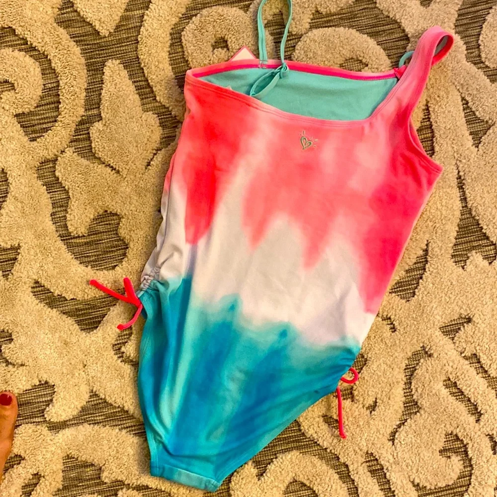 NWT JUSTICE WATERMELON TIE DYE COLOR CHANGING 1PC SWIMSUIT | Size 14 & 7